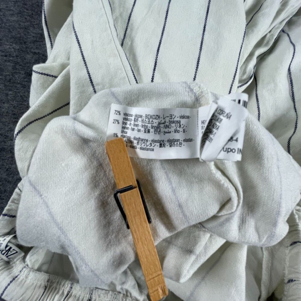 Zara Linen Blend Striped Wide Leg Pants L Pinstripe Pull On Boho Coastal Beach - Picture 6 of 14